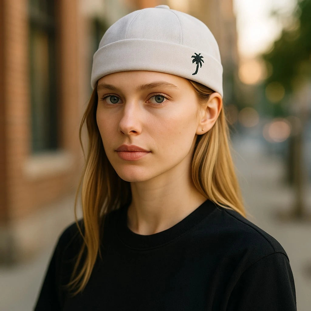 Casquette sans visière Palmier blanche